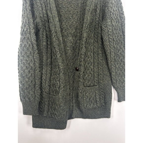 Aran Crafts Women L  Merino Wool Cable Knit Button Up Cardigan Missing Buttons - Picture 2 of 5